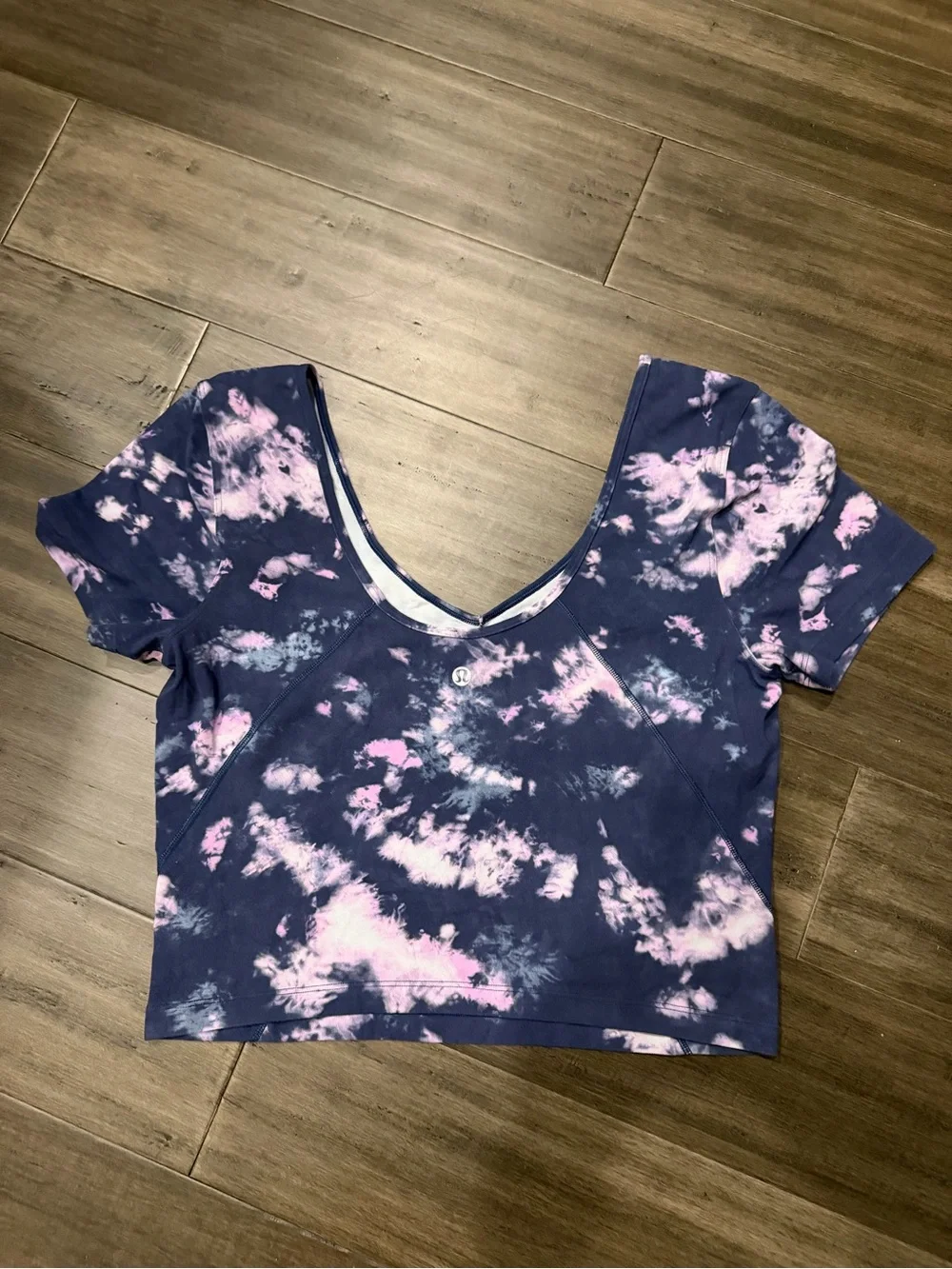 lululemon athletica Navy and Pink Tie-Dye V-Neck Crop Top